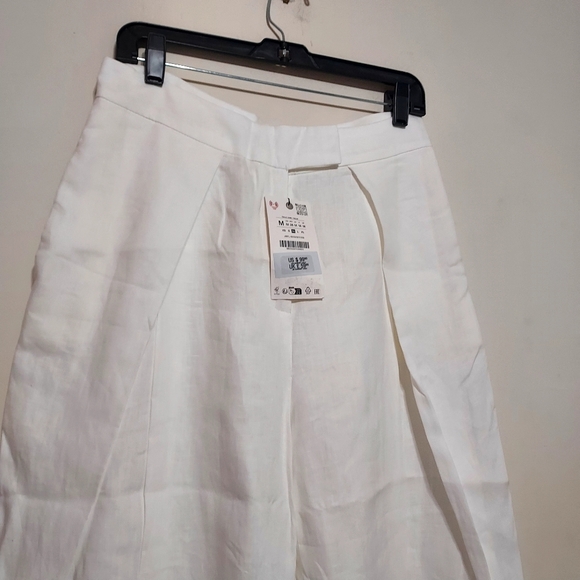 Zara Zw Collec 100% Linen High-rise Wide Leg Pleated Volume Cropped Pants - Picture 7 of 11